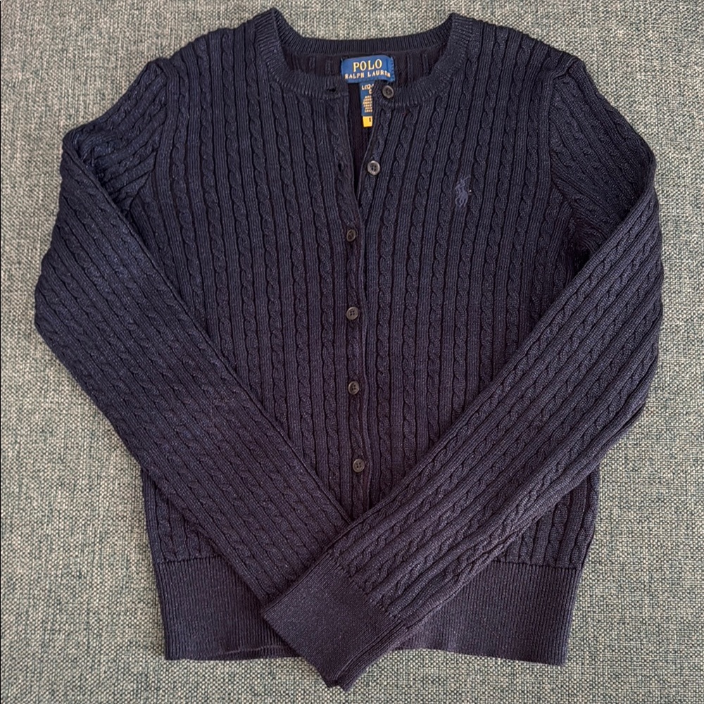 Polo by Ralph Lauren Metallic Navy Cable Knit Sweater